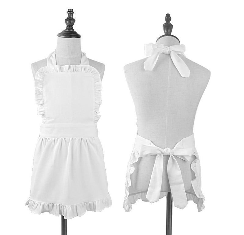 Love Potato Pure Cotton White Children Princess Ruffle Cooking Apron for Kids 2-4 Years Old - Image 3